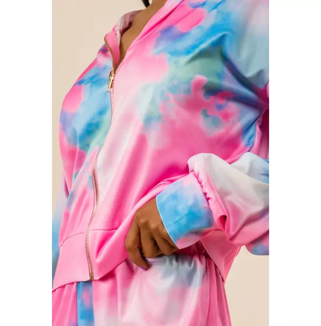 Women's Tie-dye Hoodie and Ribbed Pant Set